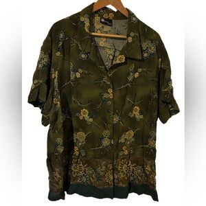 Hawaiian Style Green Floral Button Down Shirt By First Option Too Size Medium